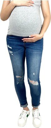 Indigo Poppy Butt Lifter Distressed Maternity Jean with Band