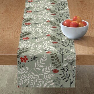 Table Runners: Floral Block Print - Green Table Runner, 72X16, Green