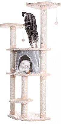 64 Real Wood Cat Tree With Scratch Post, Soft-side Playhouse