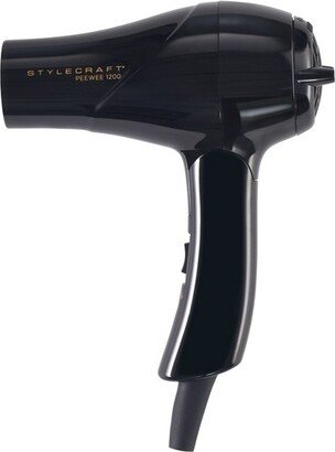 Peewee 1200 Folding Handle Dual Voltage Compact Travel Hair Dryer with Nozzle, Diffuser, and Travel Bag