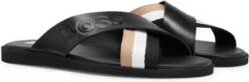 Leather slides with signature stripe and logo