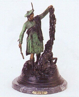 Scottish Hunter Wirh Fox Bronze Statue By Pierre Jules Mene