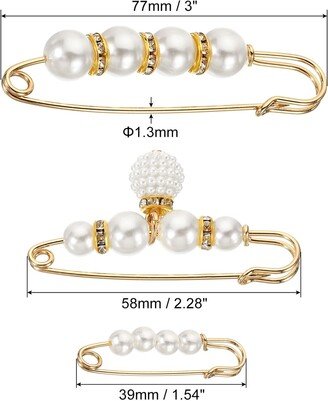 Unique Bargains Pearl Brooch Pins 3 Styles 1.5/2.3/2.3 Inch Faux Pearl Clips, 6pcs - White/Gold