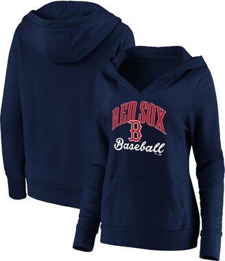 Women's Branded Navy Boston Red Sox Victory Script Crossover Neck Pullover Hoodie