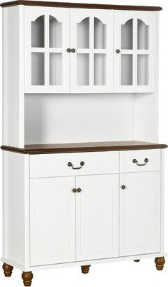 HOMCOM Kitchen Hutch Storage Cabinet with Antique Details, Feestanding Pantry Cabinet with 3-Level Adjustable Shelves, Dining Room Hutch, White