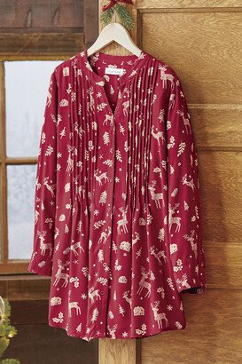 Women's Woodland Cheer Tuck-and-Release Tunic Top - Dover Red Multi - PS - Petite Size