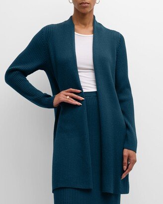 Petite Ribbed Open-Front Wool Caridgan