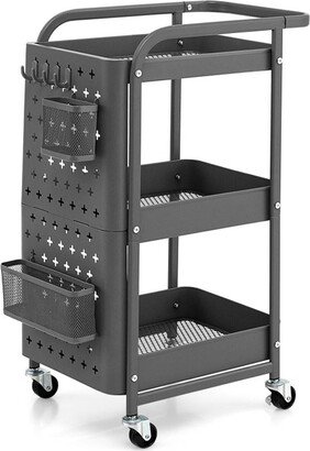 BESTCOSTY 3-Tier Utility Storage Cart with DIY Pegboard Baskets