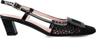 Belle Vivier Net Lacquered Buckle Slingback Pumps