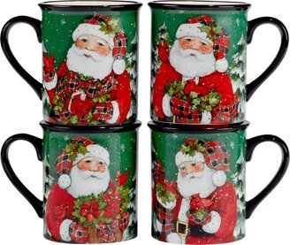 Christmas Lodge Santa 16 oz. Mugs, Set of 4, Multicolor