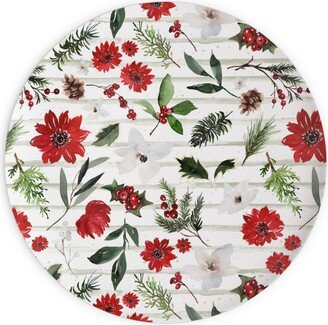 Plates: Jolly Christmas Florals - Mint Sage Stripes Plates, 10X10, Multicolor