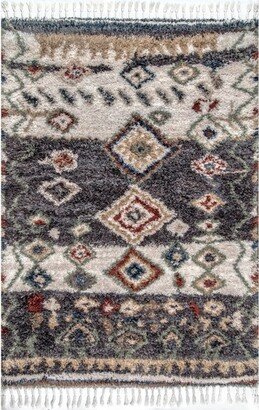 Southwestern Rosemarie Moroccan Tassel Shag Area Rug, 4' x 6', Gray