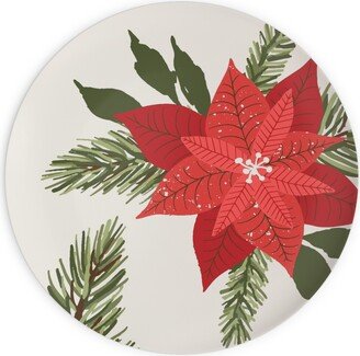Plates: Poinsettia Christmas Flower Plates, 10X10, Beige