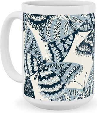 Mugs: Butterfly - Hand Drawn - Blue Ceramic Mug, White, 15Oz, Blue