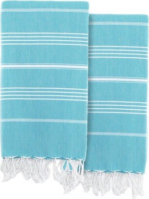 2pc Turkish Cotton Lucky Pestemal Beach Towel Turquoise