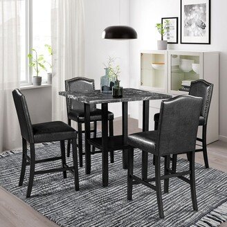 AOOLIVE 5 Piece Dining Set with Matching Chairs and Bottom Shelf, Black