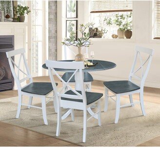 42 in. Drop Leaf Table with 4 Cross Back Dining Chairs - 5 Piece Set