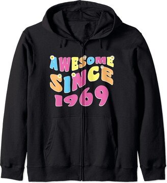 Retro Groovy Awesome Since 1969 Birthday Retro Groovy Awesome Since 1969 55th Birthday Hippie Zip Hoodie