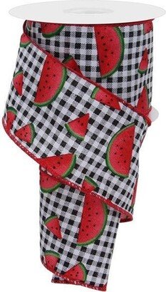 Watermelon Slice Black/White Gingham Wired Ribbon, 2.5