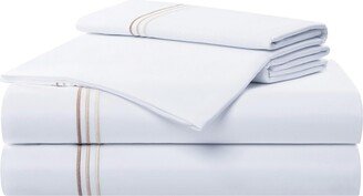 Aston and Arden Sateen King Sheet Set, 1 Flat Sheet, 1 Fitted Sheet, 2 Pillowcases, 600 Thread Count, Sateen Cotton, Pristine White with Fine Baratta