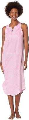 Sleeveless Split-Neck Ballet Gown with Soft Bra (Pink/Paisley) Women's Pajama