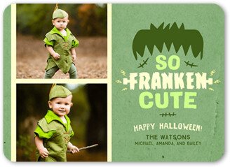 Halloween Cards: Franken Cute Halloween Card, Green, 5X7, Pearl Shimmer Cardstock, Rounded