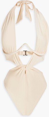 Nayo twist-front underwired halterneck swimsuit