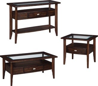 Camille Transitional Open-Shelf Wood 3-Piece Coffee