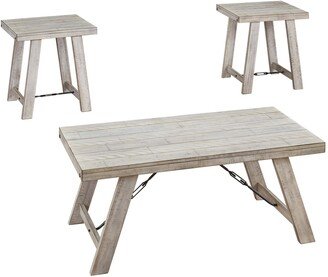 Wooden Table Set with Canted Legs and Tension Bars, Washed White