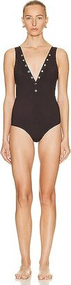 Low Back Stretch Nylon One Piece Swimsuit in Chocolate