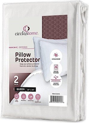 Circles Home 100% Cotton Breathable Queen Pillow Protector with Zipper – (2 Pack)