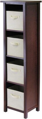 Verona 5-Pc Storage Shelf with 4 Foldable Fabric Baskets, Walnut and Beige - 16.38 x 12.99 x 55.98 inches