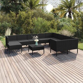 11 Piece Patio Lounge Set with Cushions Poly Rattan Black-AF