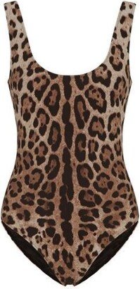 Leopard-Printed Scoop Neck Swimsuit