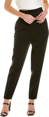 High Waisted Pleated Cummerbund Wool-Blend Pant