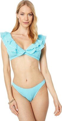 Aelin Bikini Top (Turquoise Oasis Crinkle Gingham) Women's Swimwear