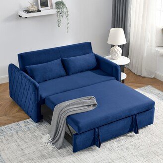 IGEMAN Velvet Loveseat Sofa Modern Convertible Sofa Bed with Adjustable Backrest Pull out Bed and 2 Detachable Arm Pockets & 2 Pillows