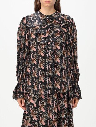 shirt in silk crêpe de chine with Paisley and polka dot pattern