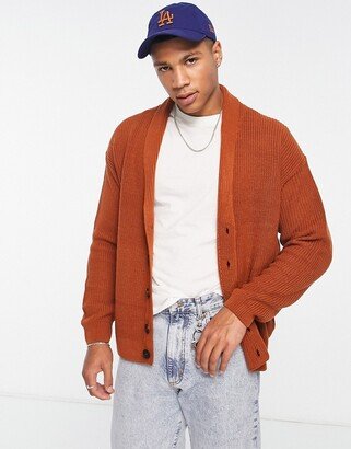 fisherman shawl neck cardigan in burnt orange