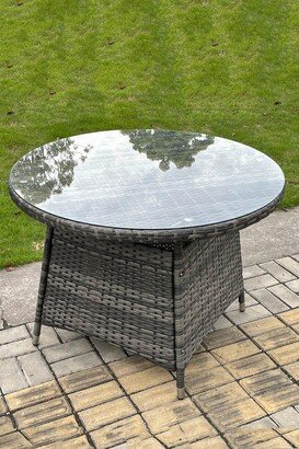 Fimous PE Rattan Round Dining Table With Clear Tempered Glass