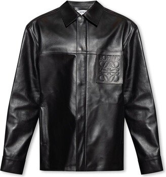 Logo-Embossed Leather Jacket-AE