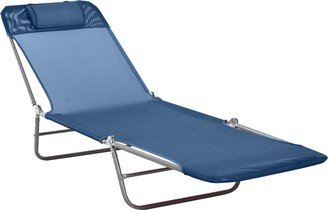 Portable Sun Lounger, Lightweight Folding Chaise Lounge Chair w/ Adjustable Backrest & Pillow for Beach, Poolside and Patio, Blue & Silver