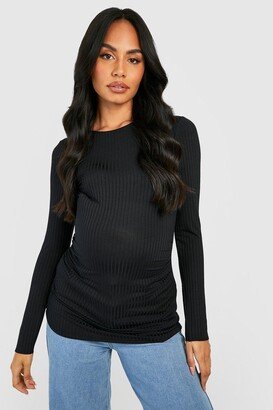 Maternity Rib Scoop Neck Long Sleeve Top