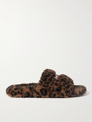 Logo-Embroidered Leopard-Print Faux Fur Slides