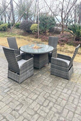 Fimous Rattan Gas Fire Pit Round Table Gas Heater Adjustable Chair Set Dining