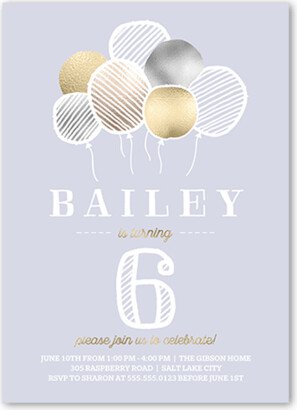 Adult Birthday Invitations: Blissful Balloons Birthday Invitation, Grey, 5X7, Pearl Shimmer Cardstock, Square