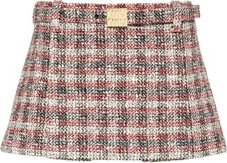 Check-Print Textured Miniskirt