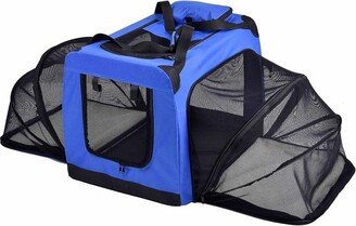 Hounda Accordion Metal Framed Soft Collapsible DualSided Expandable Pet Crate Blue-L