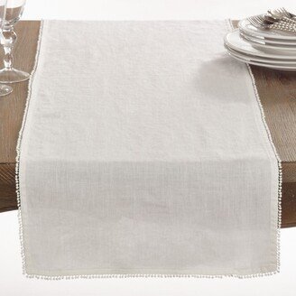 Saro Lifestyle Pom Pom Design Linen Dining Room Table Runner