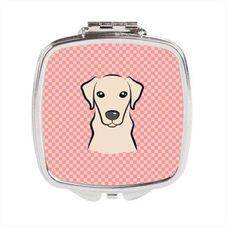 BB1222SCM Checkerboard Pink Yellow Labrador Compact Mirror, 2.75 x 3 x .3 In.